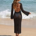 thumbnail image 6 of CHUMUD Beach Cover Ups for Women Mesh Knit V-Neck Long Flare Sleeve Swim Cover-Up Dress Vacation, 6 of 6