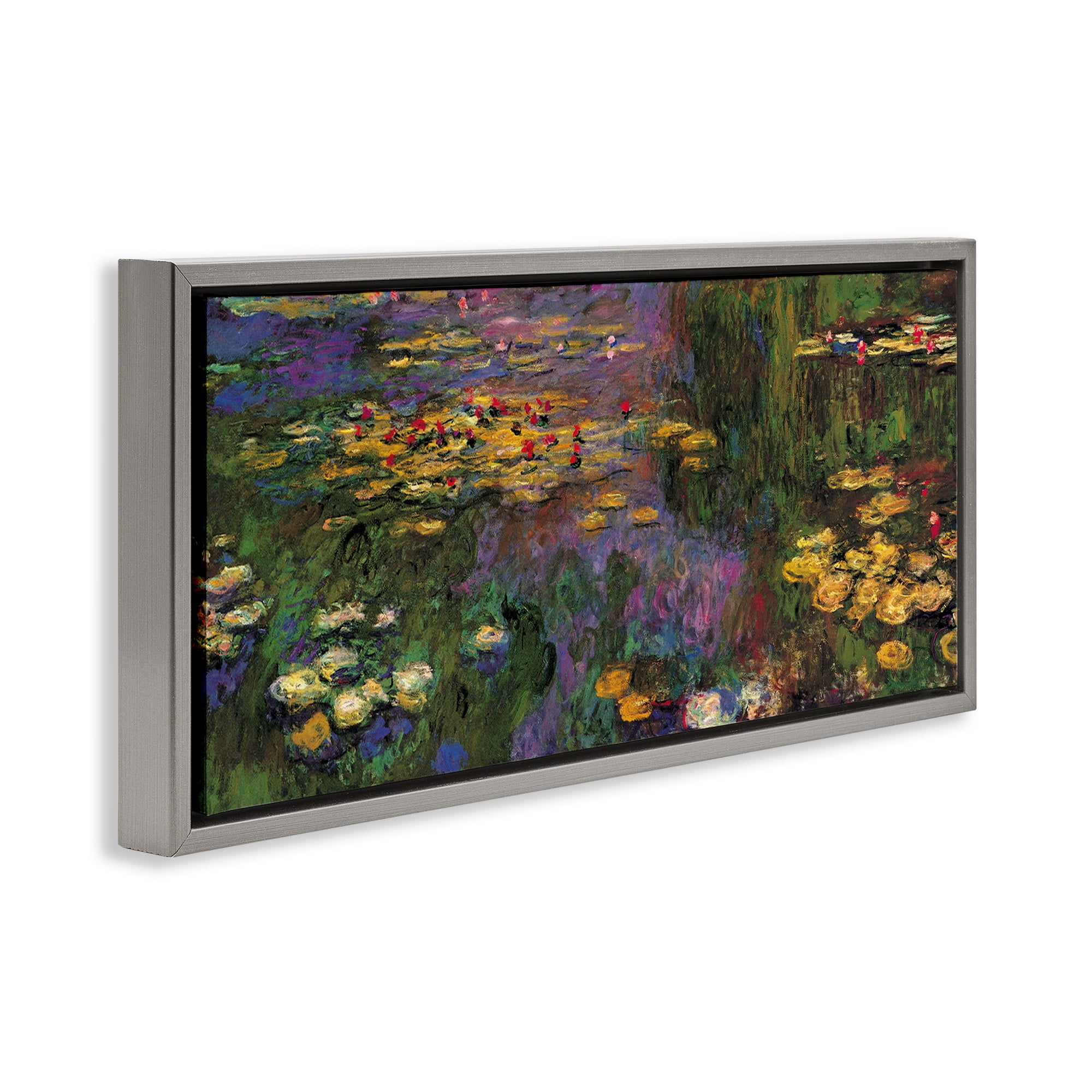 Stupell Industries Vibrant Traditional Water Lilies Botanical & Floral Painting Gray Floater Framed Canvas Art Print Wall Art, 31 x 14