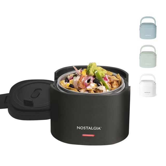 Lonchera eléctrica con calefacción Nostalgia, portátil, 600 ml, negra