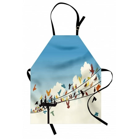 

Colorful Apron Animal Theme Silhouettes of Colorful Birds Roosting on Telegraph Wires Pattern Unisex Kitchen Bib Apron with Adjustable Neck for Cooking Baking Gardening Multicolor by Ambesonne