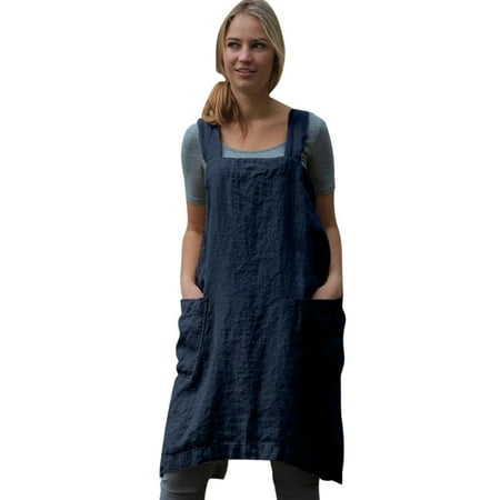 

HGWXX7 Summer Dresses For Women Stylish Plus Size Women Cotton Linen Pinafore Square Cross Apron Garden Work Pinafore Dress