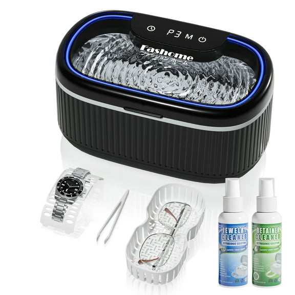Professional Ultrasonic Jewelry Cleaner with Solution, 20oz 550ML Sonic Cleaner for Silver, Gold, Diamond Rings, Necklaces, Retainers, Eyeglasses, Dentures, 304 Stainless Steel Tank with Lights