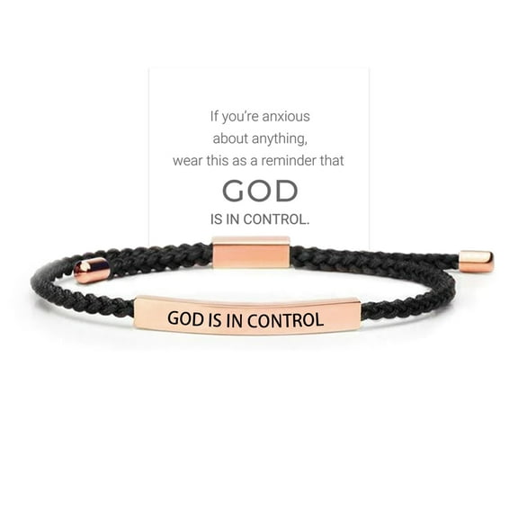 God Is In Control Tube Bracelet, Handmade Braided Adjustable Inspirational Bracelets, Stainless Steel Let Him Comfort Tube Bracelet for Women Men Birthday Festival Gifts(Rose Gold-Black)