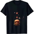 thumbnail image 2 of Whimsical Black Cotton Short Sleeve T-Shirt for Men - Fun Hamburger & Donut Design with Pastel Clouds, 2 of 6