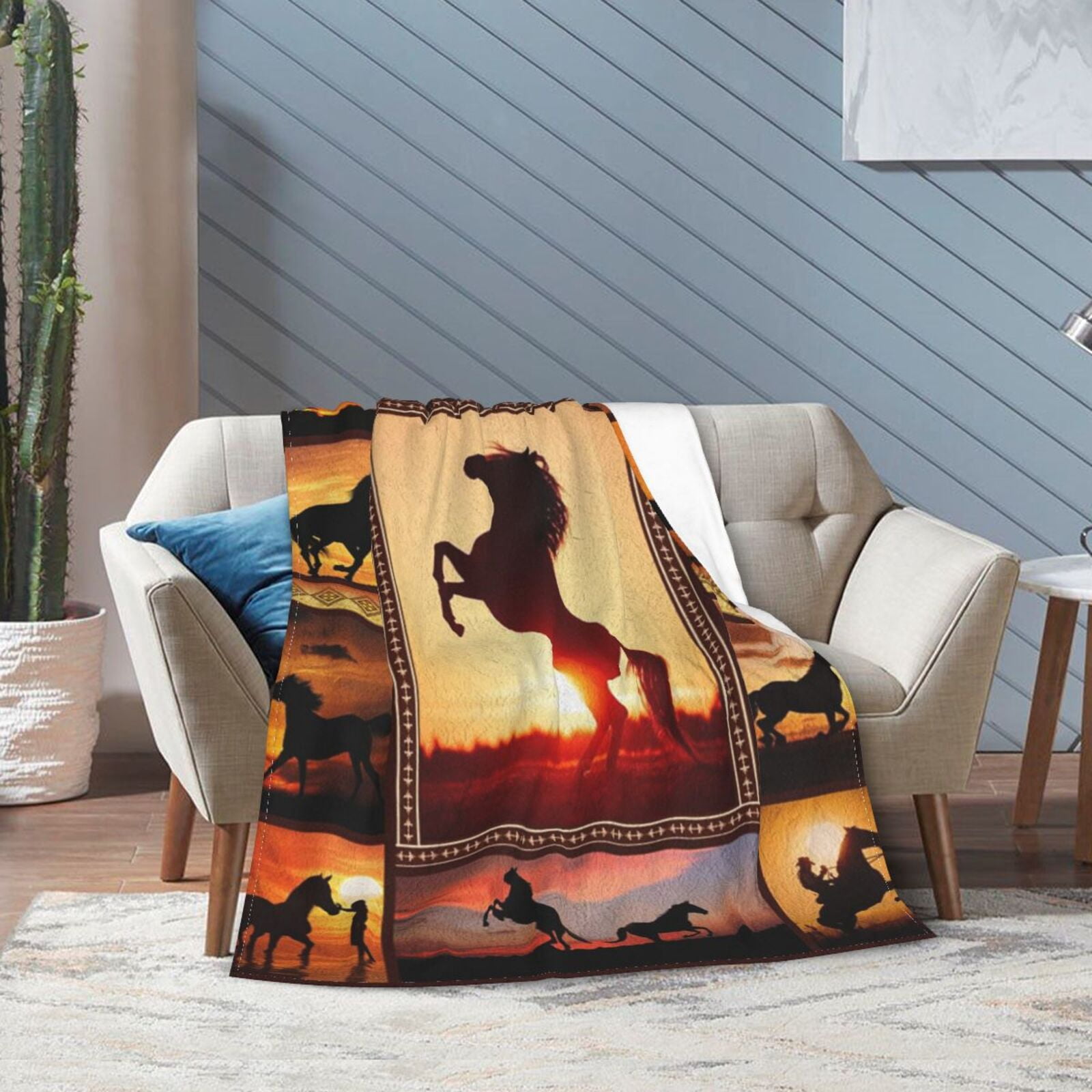 SPXUBZ Horse Blanket Wild Horse Blanket Flannel Blanket Sofa Couch Warm Soft Bed Blanket for All Season 50x60in