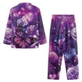thumbnail image 6 of Garronmavis Purple Butterfly Flower Pajama Set for Women Classic Button Down Long Sleeve Sleepwear Breathable Comfy Lounge Sets with Pockets, 6 of 7