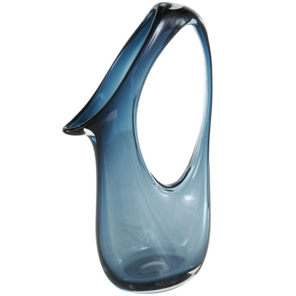 DecMode 16" Abstract Ombre Blue Glass Vase with Cutout Handle and Elongated Opening