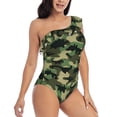 thumbnail image 5 of Balery Camouflage Dinosaur One Shoulder Swimsuits for Women Ruffle Swimsuits Tummy Control One Shoulder Bathing Suits-Large, 5 of 8