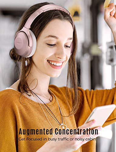 Foldable Wireless Headset for Travel Work TV PC Cellphone Mpow H17 Active Noise Cancelling Headphones, Up to 30Hrs Bluetooth Headphones Over Ear Rapid Charge Soft Protein Ear Pads Rose Hi-Fi Stereo Sound