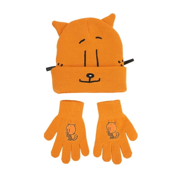 Dog Man Petey the Cat Youth Cuffed Beanie & Knit Gloves Cold Weather Set with 3D Ears & Whiskers