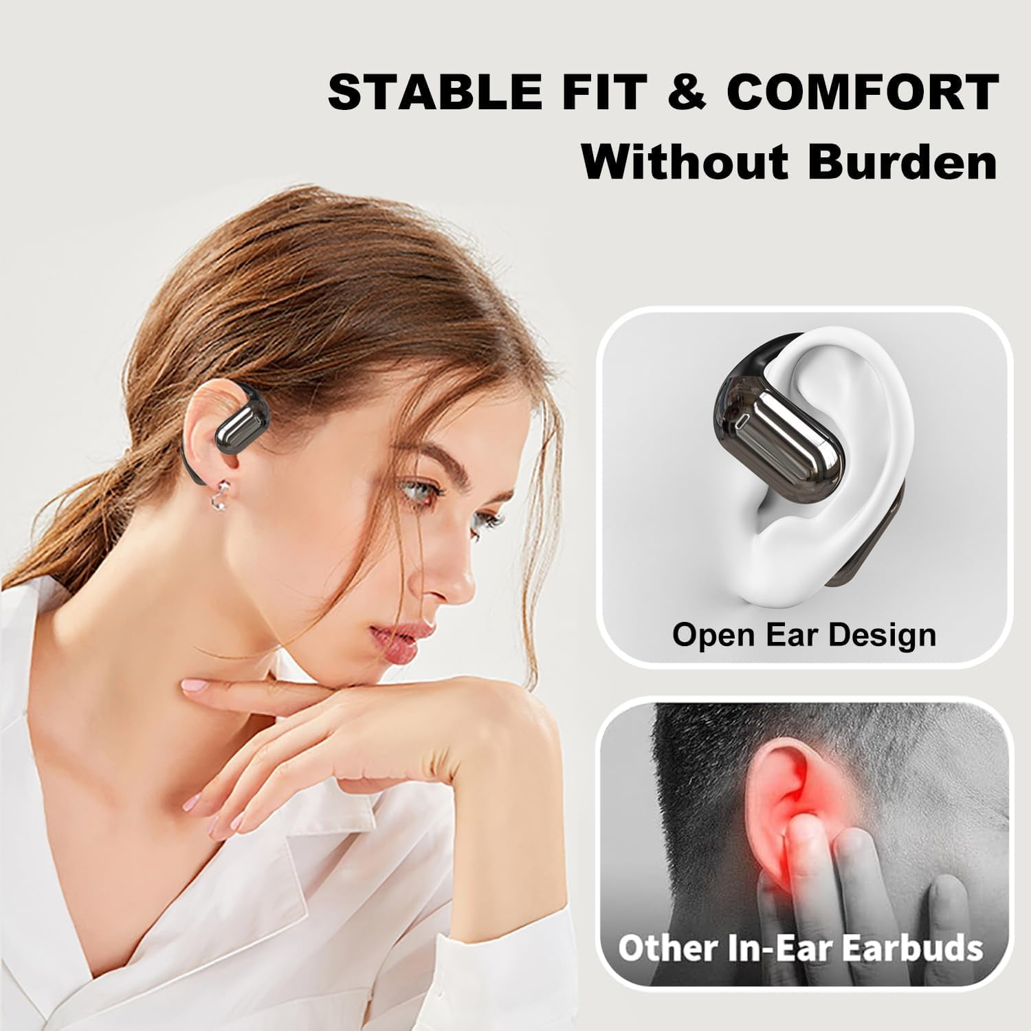 Open Ear Bluetooth 5.4 Headphones,Wireless Bone Conduction Earbuds Built-in Mic Sport Over Earphones with Comfort Ear Hooks LED Display Charging Case,Waterproof IPX7 Design for Running Fitness,Black