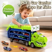 Huge Wave Toddler Truck Race Track Toys for Boys, Foldable 2.8-Ft Race Track, Dinosaur Truck Transport Toy, with 6 Die-Cast Race Car, Birthday Gifts for Kids