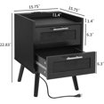 thumbnail image 5 of Finnhomy Nightstand with Charging Station, Bedside Table with Rattan Drawers, Full Black, Set of 2, 5 of 6
