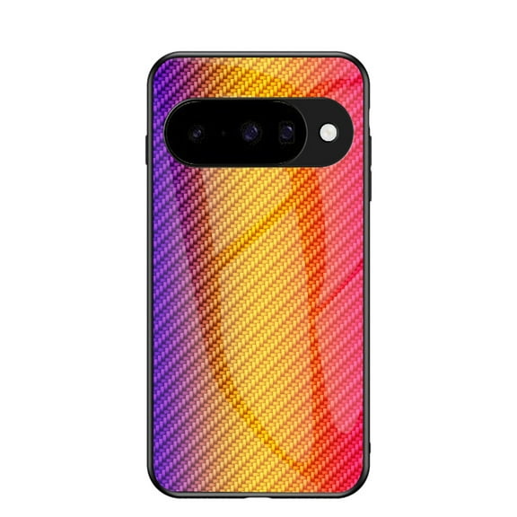 for Google Pixel 10 Case, Carbon Fiber Pattern Tempered Glass Phone Case, Lightweight Slim Shockproof Protective Cover, Anti-Scratch Stained Glass Shell for Google Pixel 10, Gold