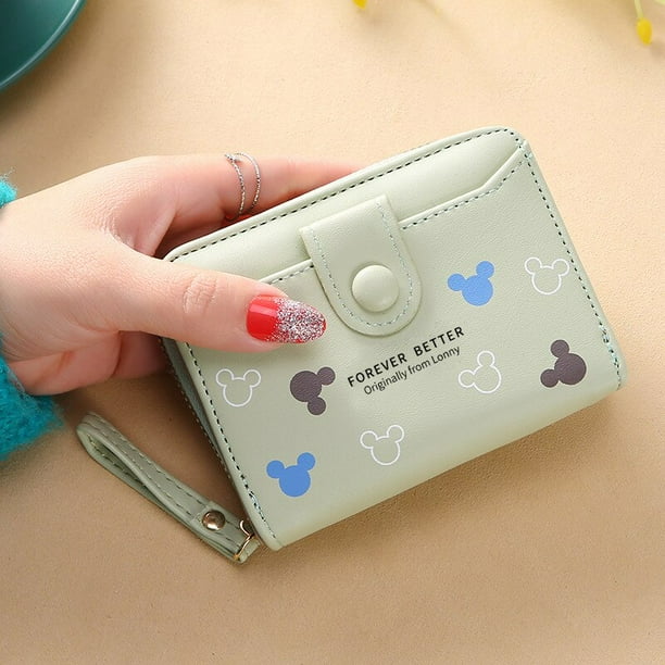 Cartera de mujer de Disney, billetera plegable multifuncional de Mickey Mouse, Mini monedero con cremallera, tarjetero para niñas, bolsa de almacenamiento de llaves Gao Jinjia LED