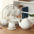 thumbnail image 2 of Ceramic Teapot Edges Tea Pot Ceramic Coffee Pot Milk Dispenser for Home (White), 2 of 8