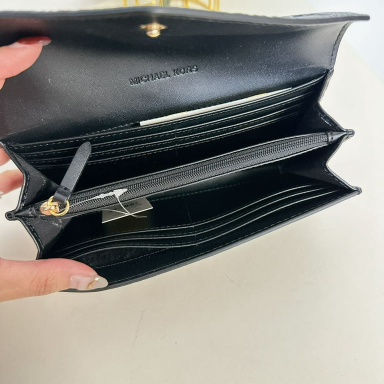 Michael Kors Womens Jet Set Travel Large Logo Embossed Leather Envelope  Wallet 35F3GTVE7T-001 (Black)