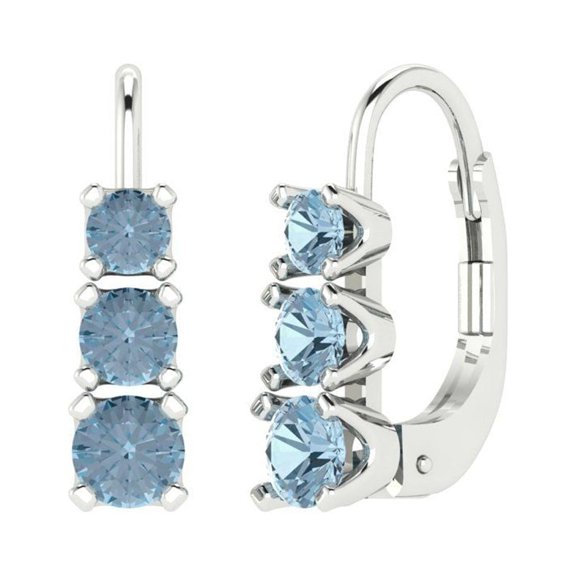1.06 ct Lever-Back Drop Dangle Earrings for Women | 4mm Round Cut Simulated Blue Diamond | 18K White Gold