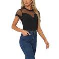 thumbnail image 4 of INSPIRE CHIC Short Sleeve Bodysuit for Women's Mesh Panel V Neck Casual Knit Top, 4 of 5