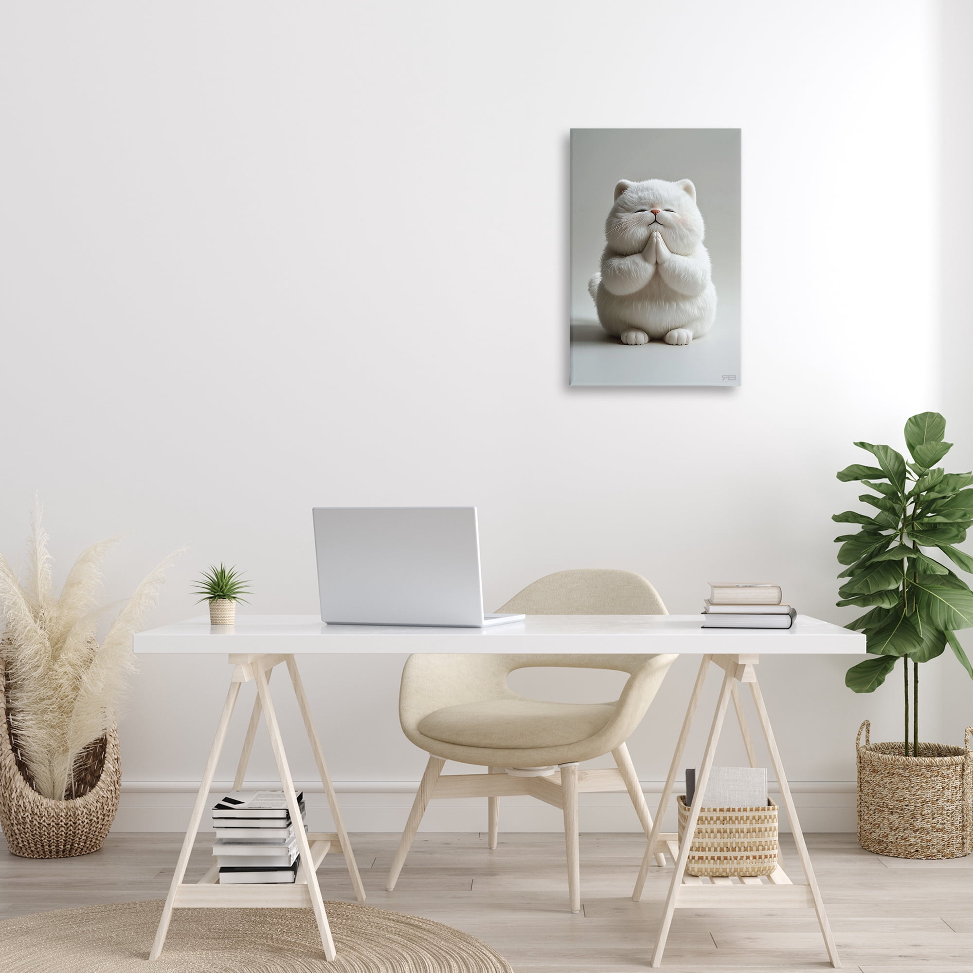 Stupell Industries Fluffy Praying Cat Animals & Insects Painting Gallery Wrapped Canvas Art Print Wall Art, 16 x 24