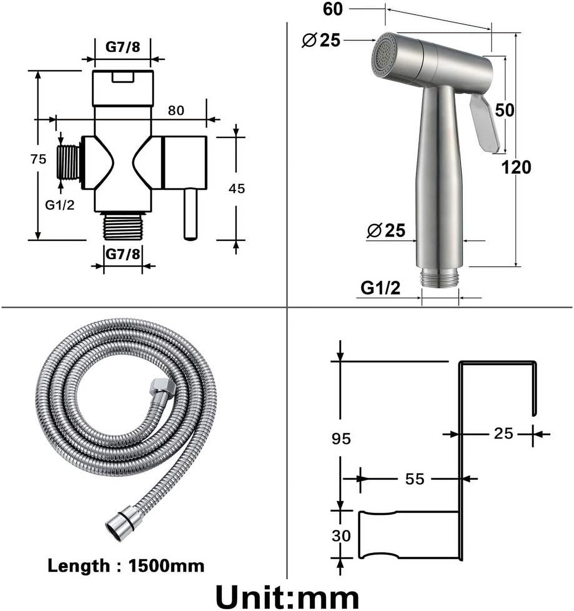 Bidet Sprayer with Single Cold Water Brushed 304 Stainless Steel Portable Cloth Diaper Washer Shower Sprayer Set Wall Mounted Bathroom Shower Bidet Tap for Personal Hygiene