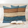 thumbnail image 3 of Farmhouse Navy Blue Brown Outdoor Waterproof Pillow Covers, Vintage Wooden Striped Decorative Square Throw Pillowcase Sofa Cushion Sham for Patio/Couch/Chair, 18"x18" 2 Pack, 3 of 8