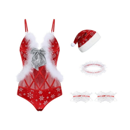 

B91xZ Lingerie For Women Womens Christmas Lingerie Santa Lingerie Red Halter V Neck Lace Set X Pasties for Women Hot Pink Small