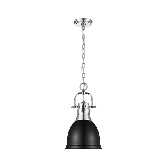 Yep by Golden Lighting Duncan 1-light 9in Chain Hung Pendant in Chrome and Matte Black shade