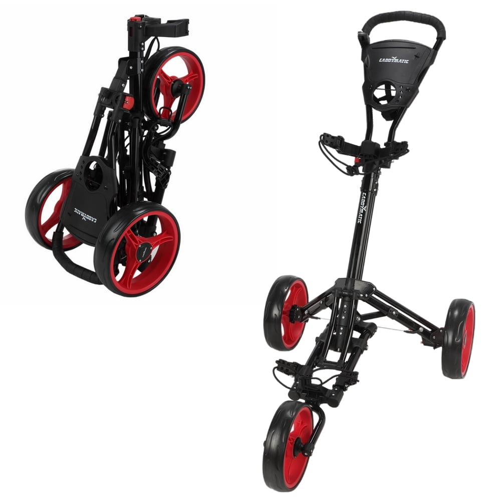 Caddymatic Golf XLite OneClick Folding Pull/Push Golf Cart Black/Red