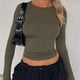 thumbnail image 5 of Camisetas de manga larga para mujer, jerseys informales de cuello redondo, Tops cortos sólidos, camisetas Base, ropa de calle Y2K, Bodycon, 5 of 5