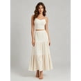thumbnail image 5 of Jaimenalin Womens 2 Piece Maxi Skirt Sets Crop Top Ruffle Hem Flowy Midi Skirt Vacation Going Out Outfits Milky White XXL, 5 of 8