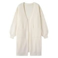 thumbnail image 4 of DHFJKG Women Knit Long Cardigan Sweater Knee-Length Solid Color Open Front Long Sleeve Drop Shoulder With Pocket Coat Fall Winter Soft Cozy Coat, 4 of 4
