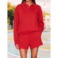 thumbnail image 4 of Women's 2 Piece Sets Long Sleeves Top Shorts Casual Trendy Outfits Red S, 4 of 9