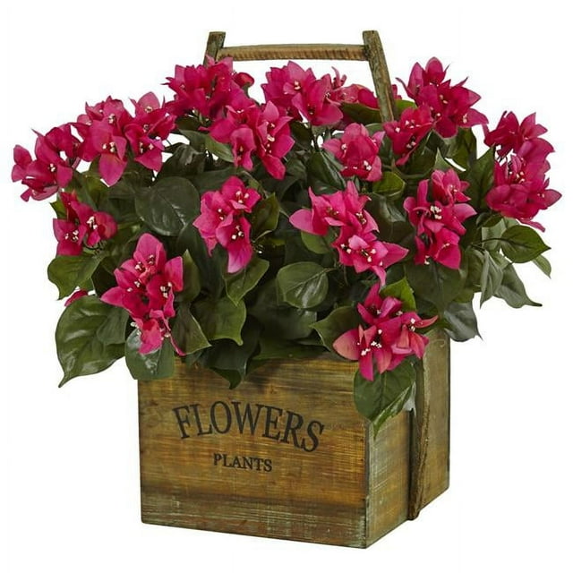 Nearly Natural 6323 Bougainvillea in Rustic Wood Planter