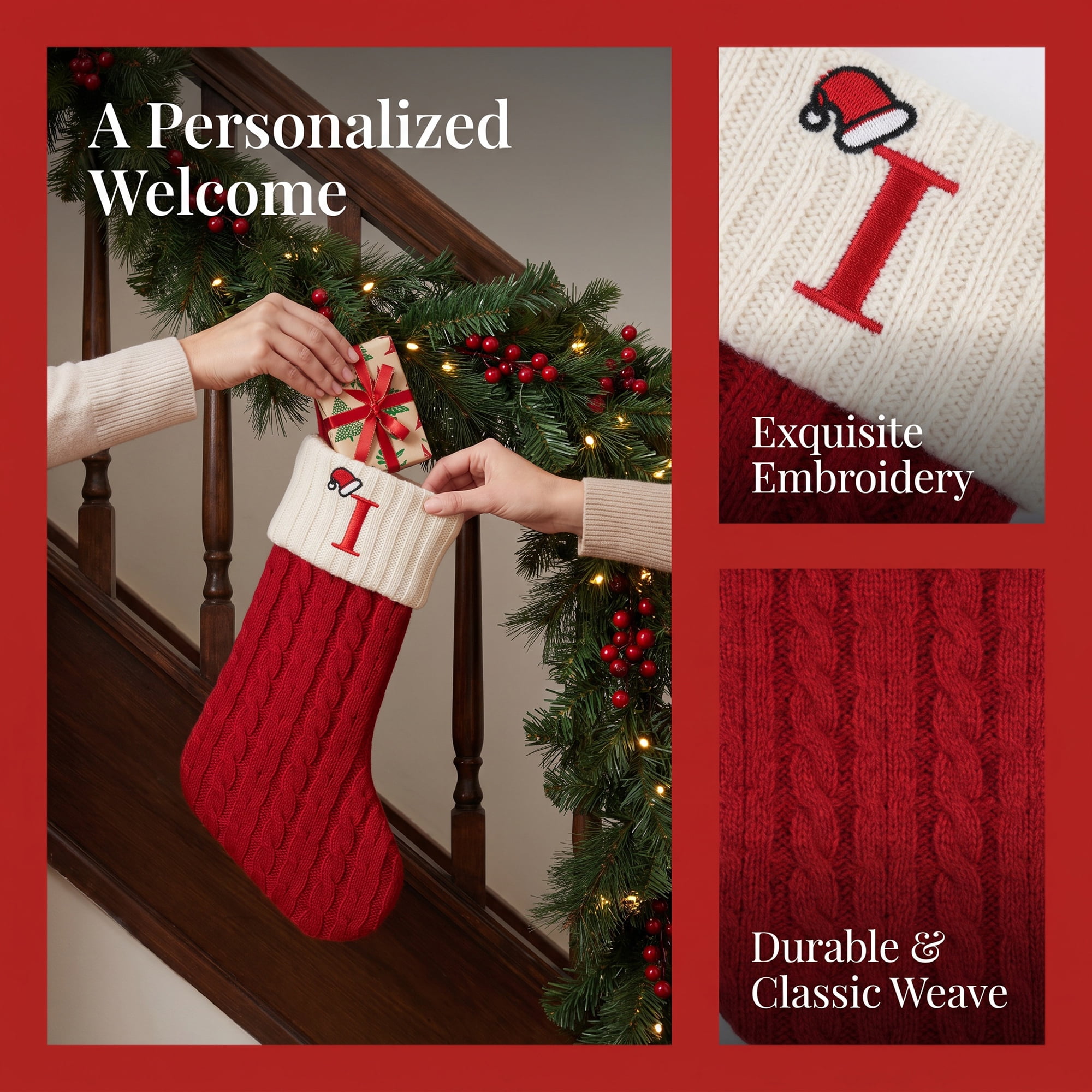 Unique Bargains Cartoon Christmas Luxury Grand Hearth Accent Stocking Letter I 8"