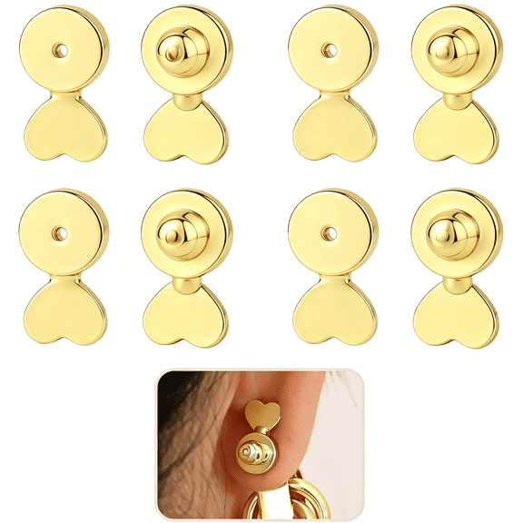 DESIGNICE 8Pcs Gold Earring Backs for Droopy Ears Hypoallergenic Adjustable Heavy Earrings Lifters Backs