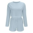 thumbnail image 3 of TEVEQ Women Pajama Sets Two-Piece Nightwear Sleepwear Pj Lounge Sets Women's Solid Color and Loose Pullover Lock Long Sleeved Top Shorts Pajamas Pajamas Suit Light Blue S, 3 of 5