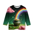 thumbnail image 3 of Tauxra Chandail de la Saint-Patrick pour Adultes, T-Shirt à Manches 3/4 Imprimé Col Rond, T-Shirt Graphique Trèfle Décontracté à Manches Longues pour Activités Festives, 3 of 6