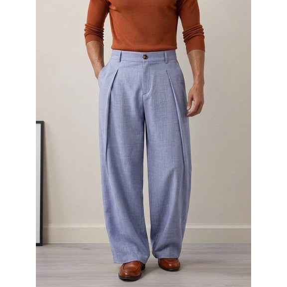 Men's High-Waisted Pleated Wide-Leg Trousers Suit Pants Business Casual Office Commute Daily Wear Workwear Top