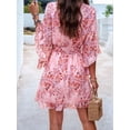 thumbnail image 6 of Woman'S Floral V Neck Lace-UP Waist Dress Pink S, 6 of 7