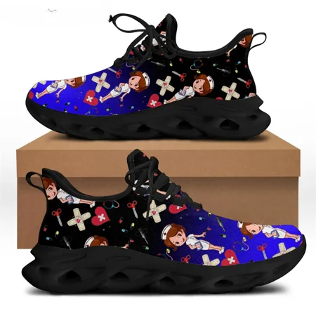 

Women Sneakers Gradient Nursing Shoes Cute Cartoon Nurse Doctor Medical Brand Design Lace-up Flats Footwear Mujer