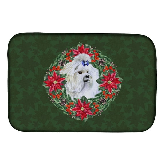 Caroline's Treasures Maltese Poinsetta Wreath Dish Drying Mat