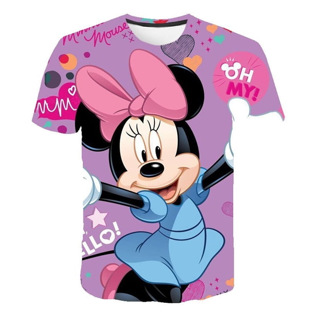 Camisetas Kawaii con estampado 3D de Disney Mickey Mouse para niños, camiseta de verano a la moda con dibujos animados, camiseta holgada de cuello redondo para niños y niñas, Tops4T Gao Jinjia LED