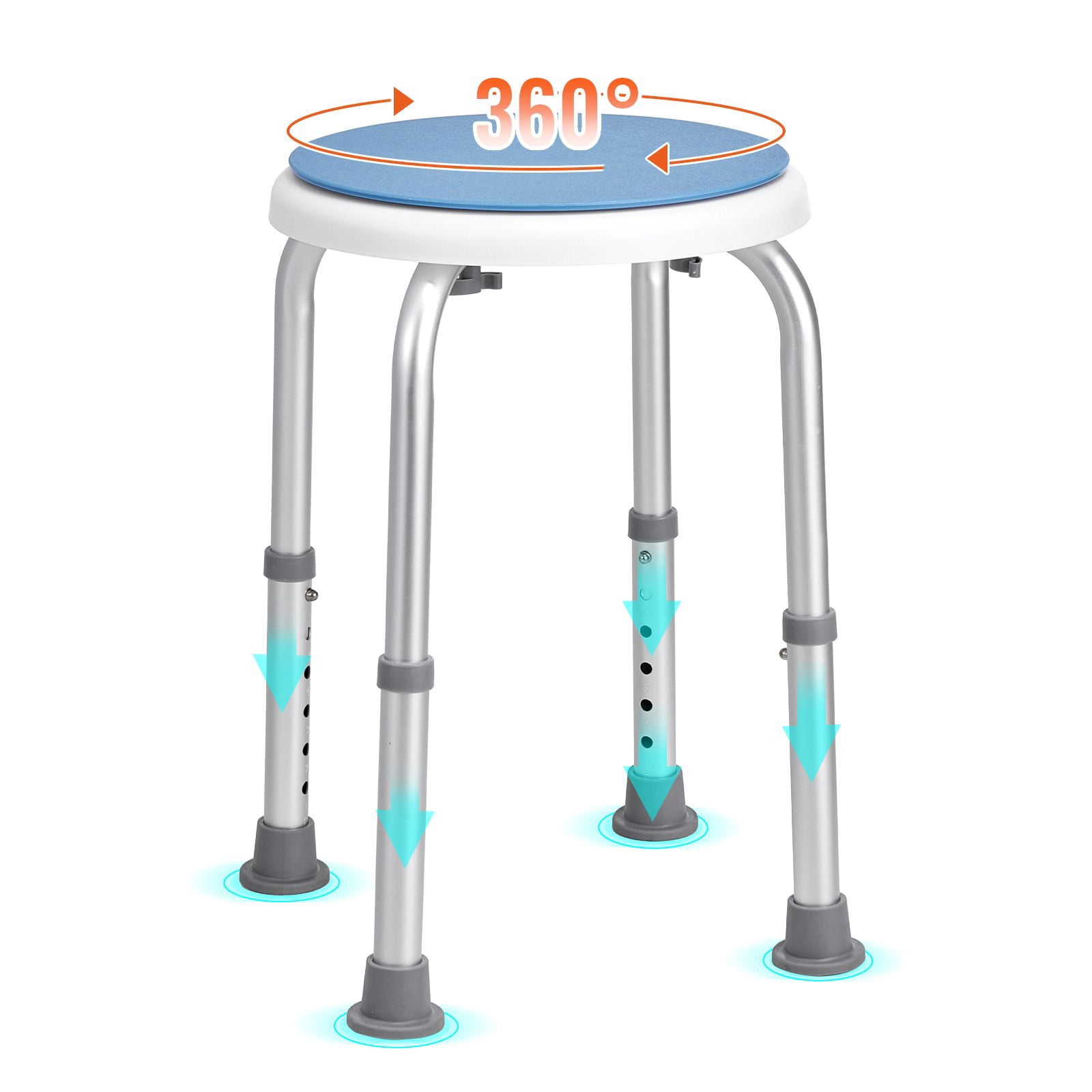 Rotatable Shower Stool 360° 300 lbs Capacity 6 Height Settings Non-Slip PP/Aluminum for Bathroom Bathtub