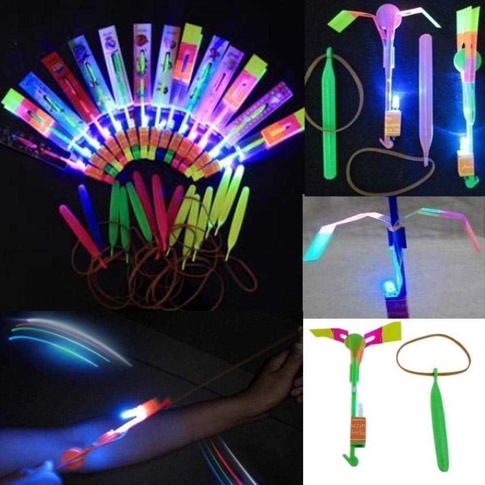 Hongshengchang LED Helicopter Shooter Amazing Arrow Helicopter Glow in The Dark Party Supplies for Kids 12 Pcs Slingshot Helicopters Flying Toy