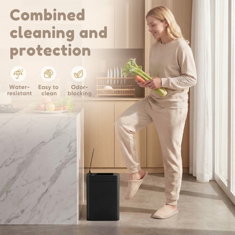 Homall 2 Pack Bathroom Trash Can with Lid, Slim Motion Sensor Waterproof Plastic Trash Bins, Touchless Smart Bin, Suitable for Multiple Settings, Black