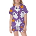 thumbnail image 4 of Weebloom Teen Girls Halloween Pajamas Cute Graphic Short Sleeve Button Up Shirts And Shorts Summer Fall 2 Piece Set Pjs Jammies, 4 of 5
