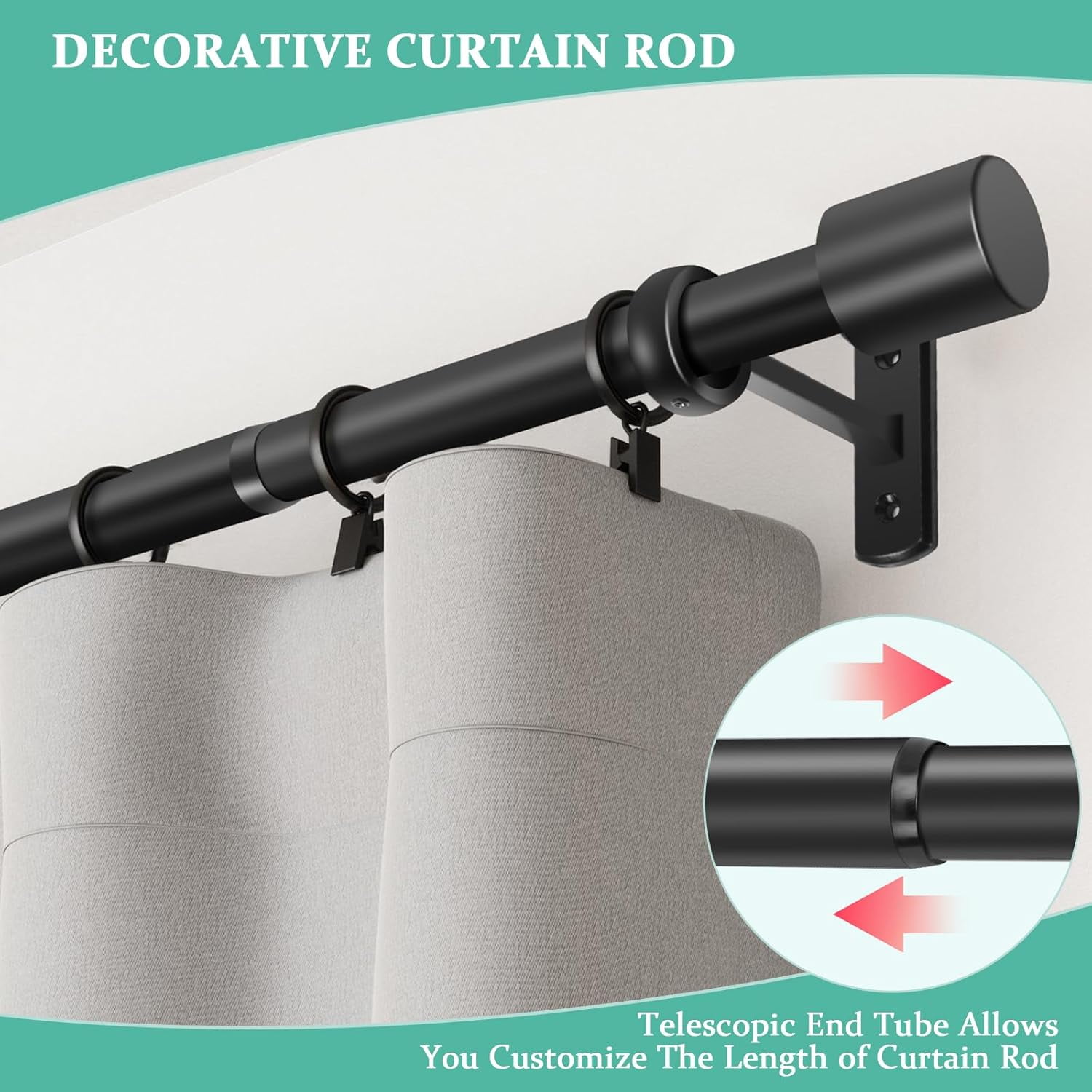 Extra Long Curtain Rods for Windows 120 to 240 Inches, Adjustable 1 Inch Black Curtain Rod for Outdoor Indoor, Modern Heavy Duty Drapery Rod, Room Divider 200 Inch Rods, All Metal, Easy Install
