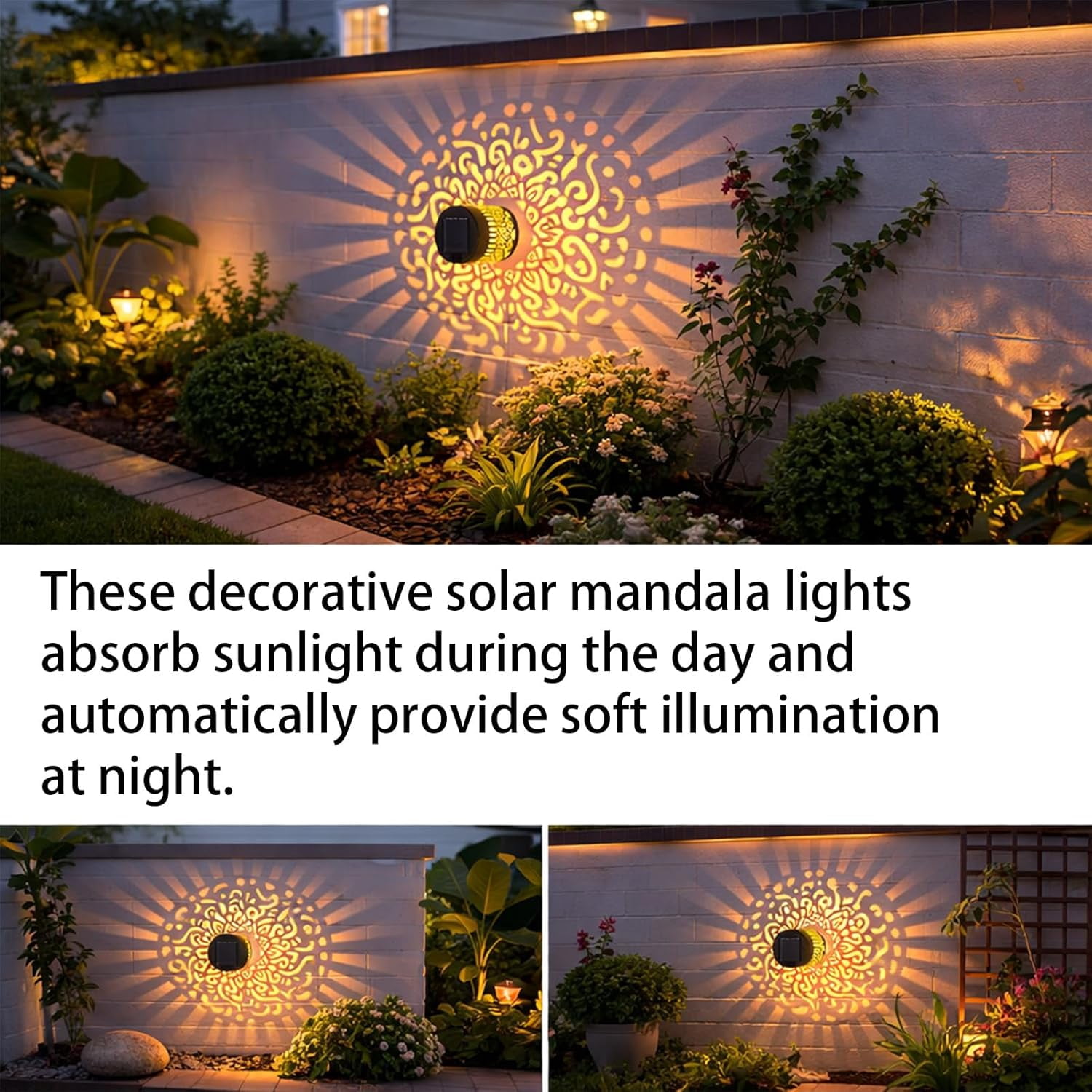 Decorative Solar Mandala Lights, Metal Solar Powered Outdoor Deck Step Wall Lights, Mandala Theme Waterproof Fence Light for Garden Post Patio Backyard Yard Decor(wwx)