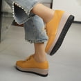 thumbnail image 6 of Domuza Women's Platform Oxford Shoes Classic Chunky Patent Leather PU Square Toe Wedges Casual Lace Up Sneakers for summer Yellow 9（EU-42）, 6 of 6